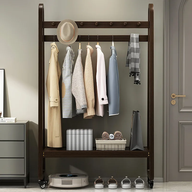 All Solid Wood Floor Standing Coat Rack Freestanding Clothes Hanger for Bedroom Living Room Entryway Storage Organization