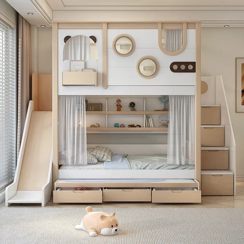 Children's upper and lower beds Bunk beds Two-layer elevated parallel beds Upper and lower bunks High and lower child and mother