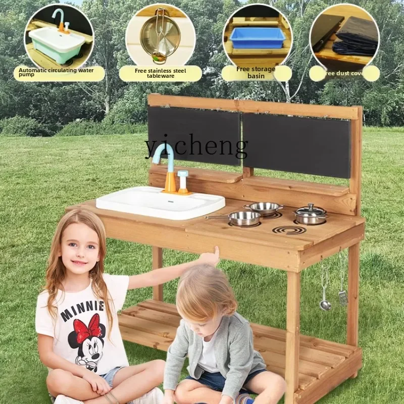ZZ – maison de jeu multifonctionnelle en bois massif pour enfants, ensemble de jouets de cuisine, ustensiles de cuisine de simulation
