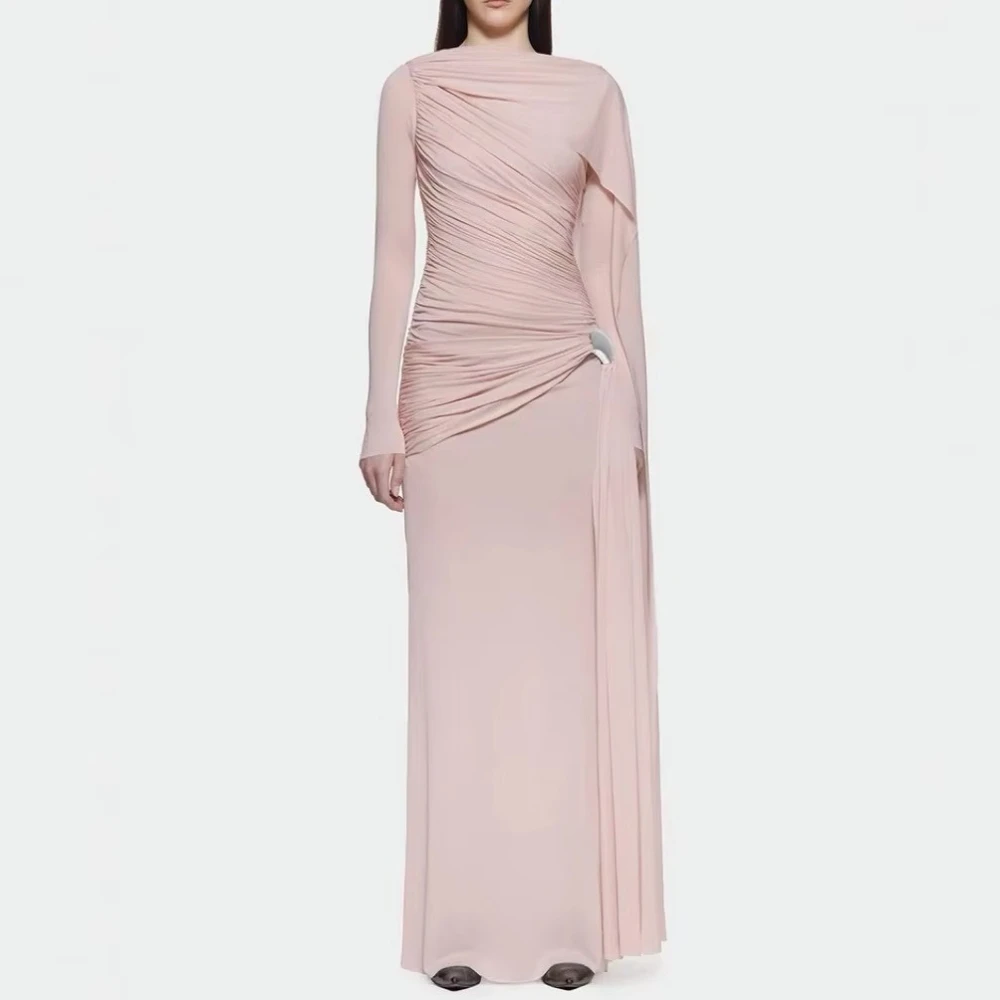 Elegante o pescoço mangas compridas vestidos de noite sexy celebridade vestido longo requintado alta qualidade vestidos de festa de baile feminino personalizado