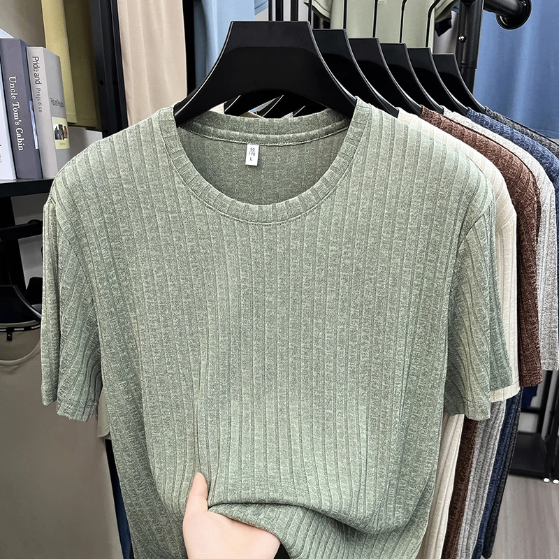 Herren T-Shirts mit Strukturierter Oberfläche und Rundhalsausschnitt, Sommerliche Lässige Atmungsaktive Feuchtigkeitsableitende Oberteile für Männer, Tägliche Kleidung – Detail 11