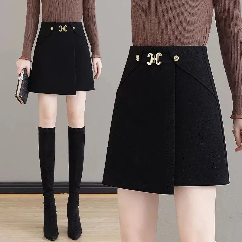 Harajuku High Waist Solid All-match A-line Skirt Spring Autumn Irregular Simplicity Office Skirts Fashion Elegant Women Clothing