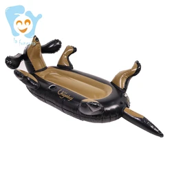 Adult/ Kid 180cm Summer Water Fun Inflatable Black Dog Pool Float with Cup Holder