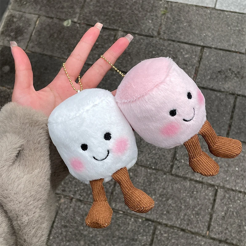 1pcs Cute Two-color Marshmallow Plush Toy Keychain Cartoon Soft Stuffed Doll Pendant Car Key Ring Backpack Bag Decor Kid Gift