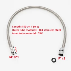 150cm F1/2 M10*1 304 Stainless Steel Kitchen Faucet Hose Pull Out Faucet Special Hose Faucet Replacement Hose TPV Tube