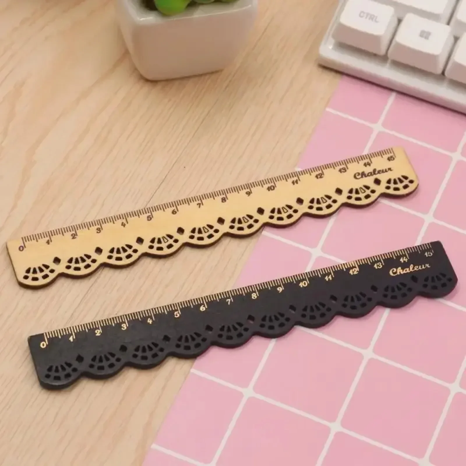 Cute Retro Lace Log Ruler 15Cm Student Ruler School Accessories