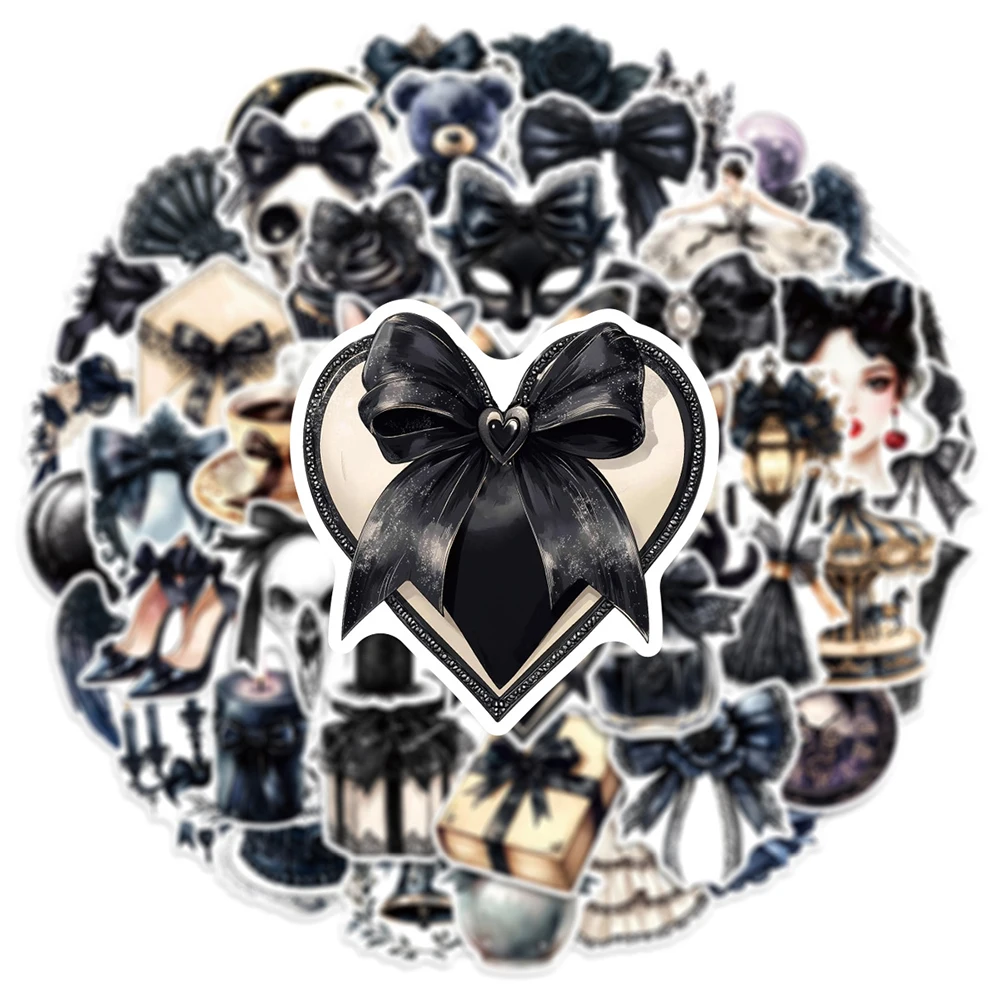

10/30/50pcs Gothic Lace Black Bow Aesthetic Stickers Decals DIY Skateboard Luggage Phone Cartoon Waterproof Kid Sticker Toy Gift