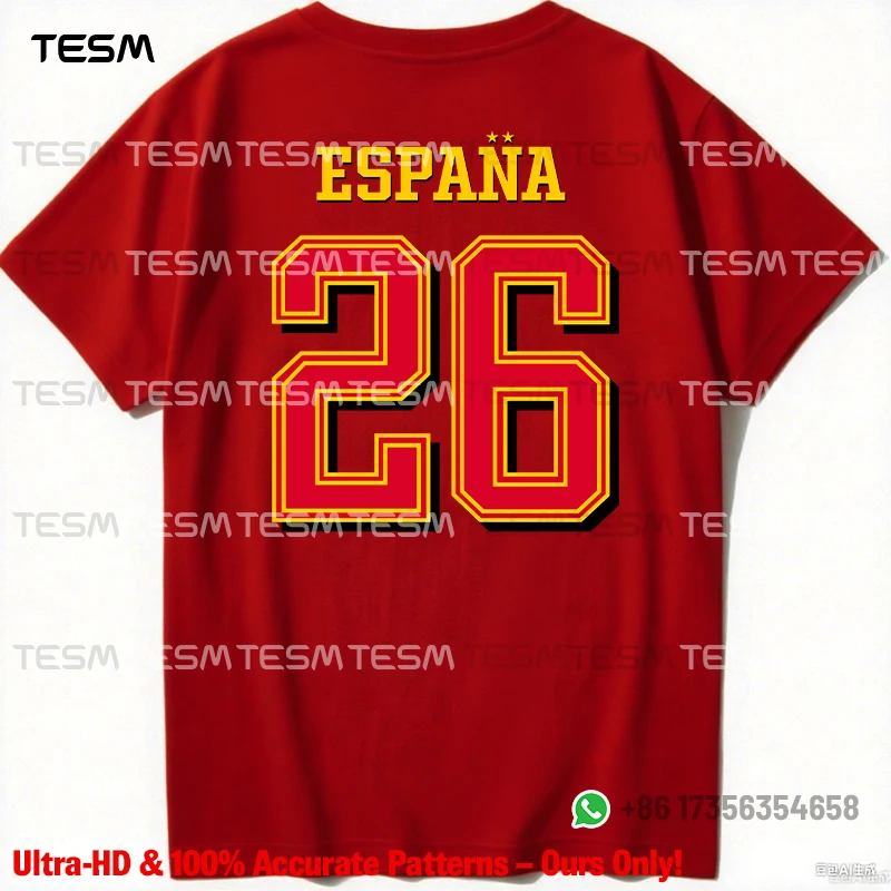 camisetas-para-fas-de-futebol-da-espanha-tesm-conjuntos-em-familia-100-algodao-camisetas-vermelhas-de-manga-curta-espana-26-tops-casuais-para-fas-de-futebol
