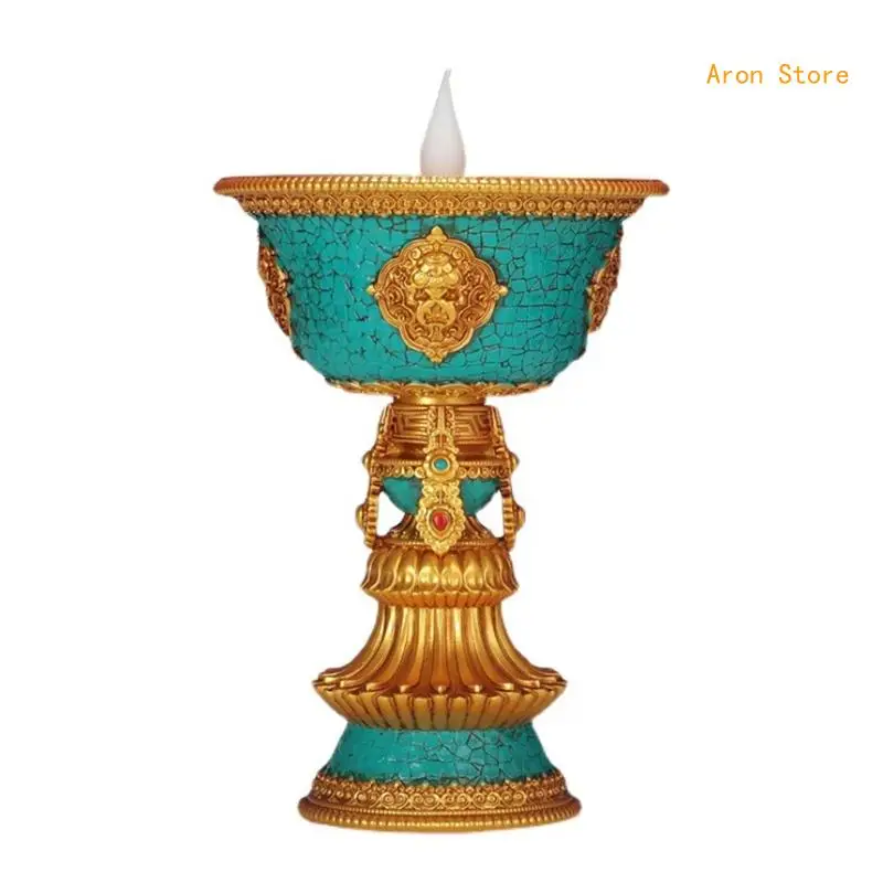 

Tibetan Electronic Butter Lamp Rechargeable Holder Buddhist Candlestick H3CF