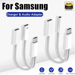 USB C Adapter 2 IN 1 USB-C to 3.5mm Jack Headphones Audio Adapter For Samsung Galaxy S24 S23 S22 S21 Ultra A54 Fast Charge Cable