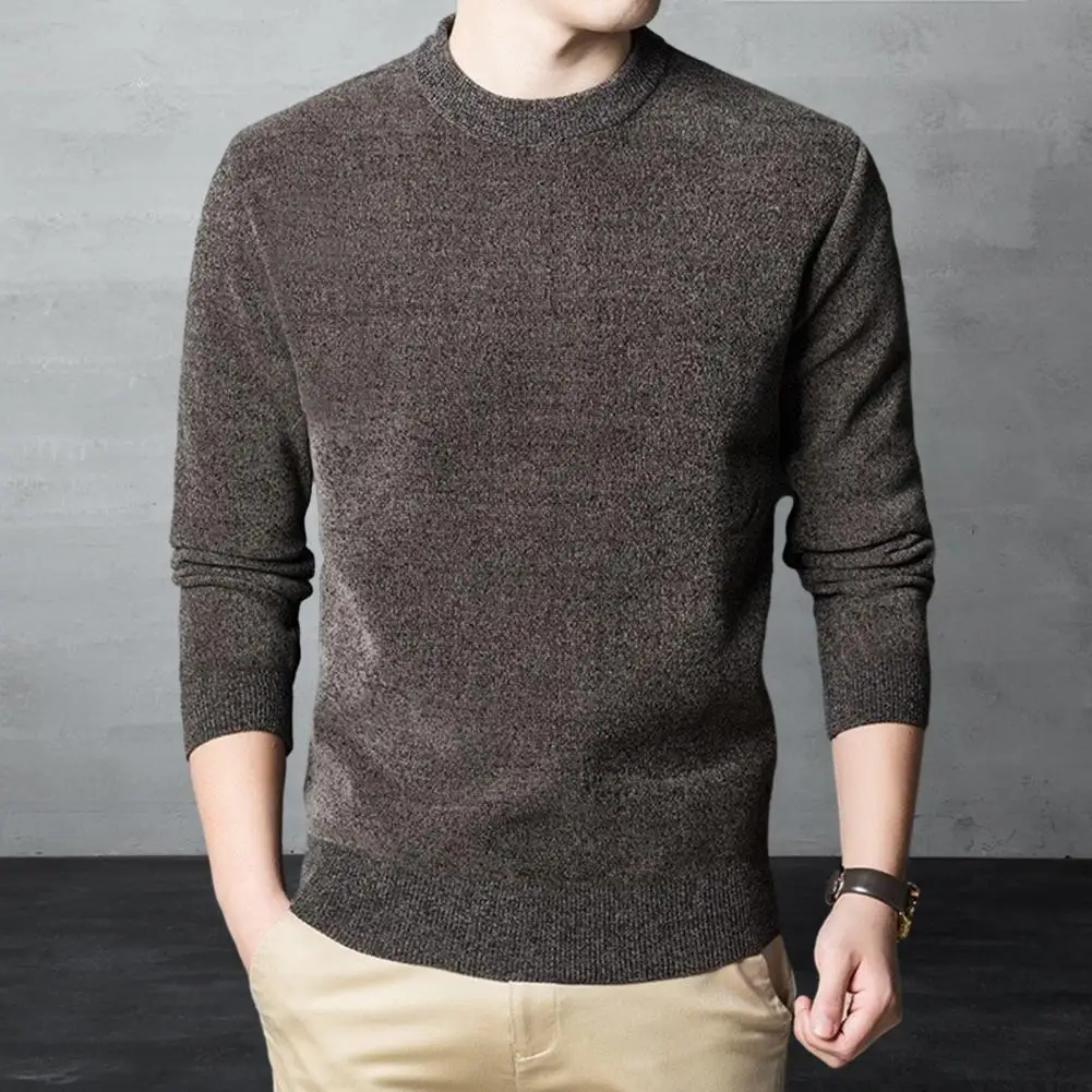 Men Sweater Round Neck Long Sleeves Winter Autumn Spring Thick Knitted Sweatshirts Casual Pullover Men Clothing for Home Office