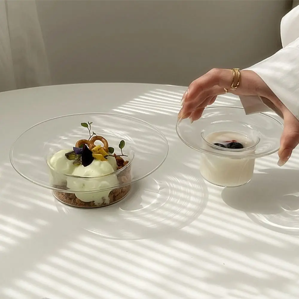 

Multifunctional Transparent Glass Bowl Straw Hat Shaped Household Fruit Salad Plate Decorative Yogurt Bowl Ice Cream