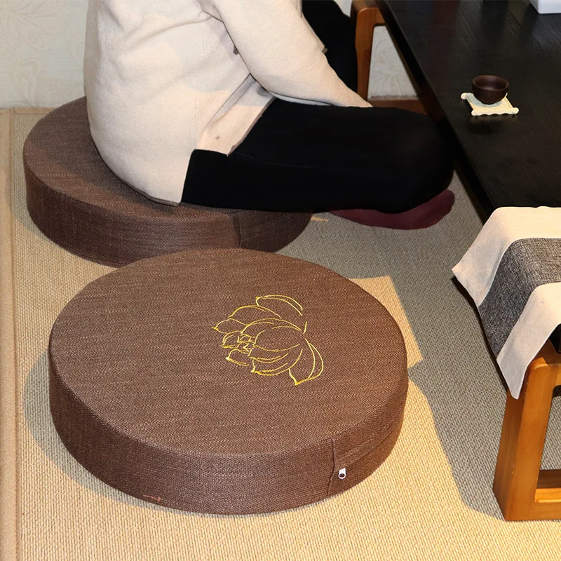 New Hard Foam Cotton Filled Lotus Pouf Ottoman Floor Meditation Lazy Cushion for Living Room Circular Detachable Linen Hip Pads