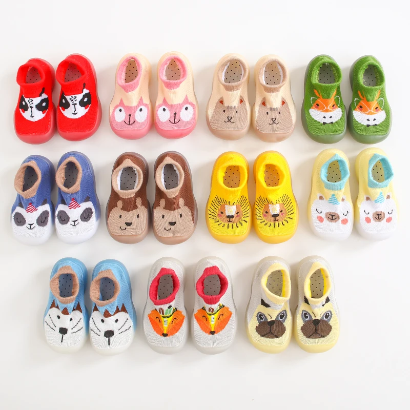 Spring Autumn Infant Toddler Socks Shoes Baby Boys Girls Anti-slip Rubber Bottom First Walker Kids Cartoon Animals Slip-on Shoes