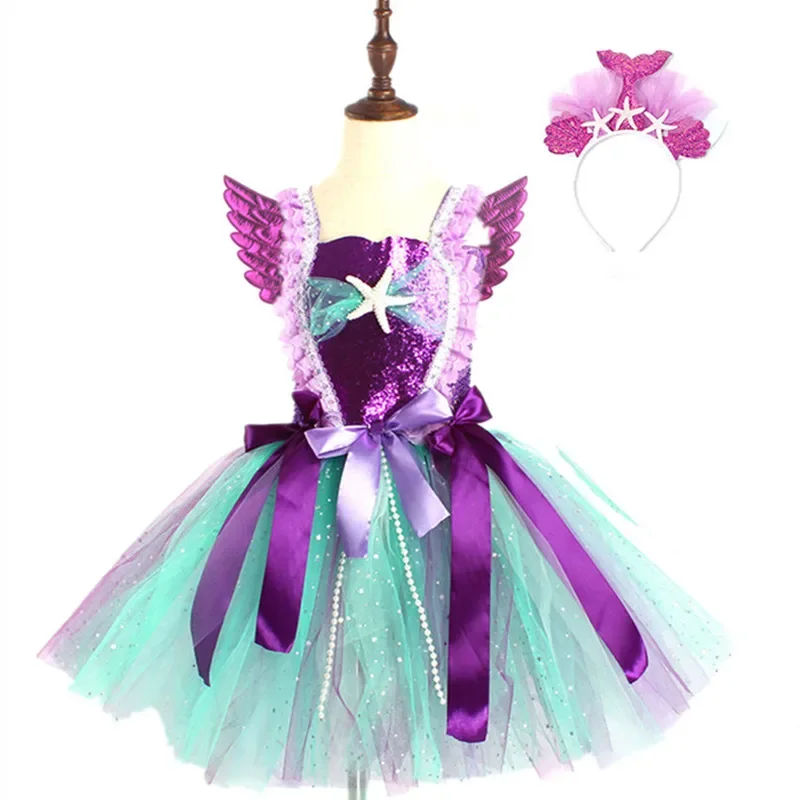 Angel Girls Costume Kids Birthday Halloween Princess dress Wing Children Summer Party Clothes Tutu 3-10T Cosplay