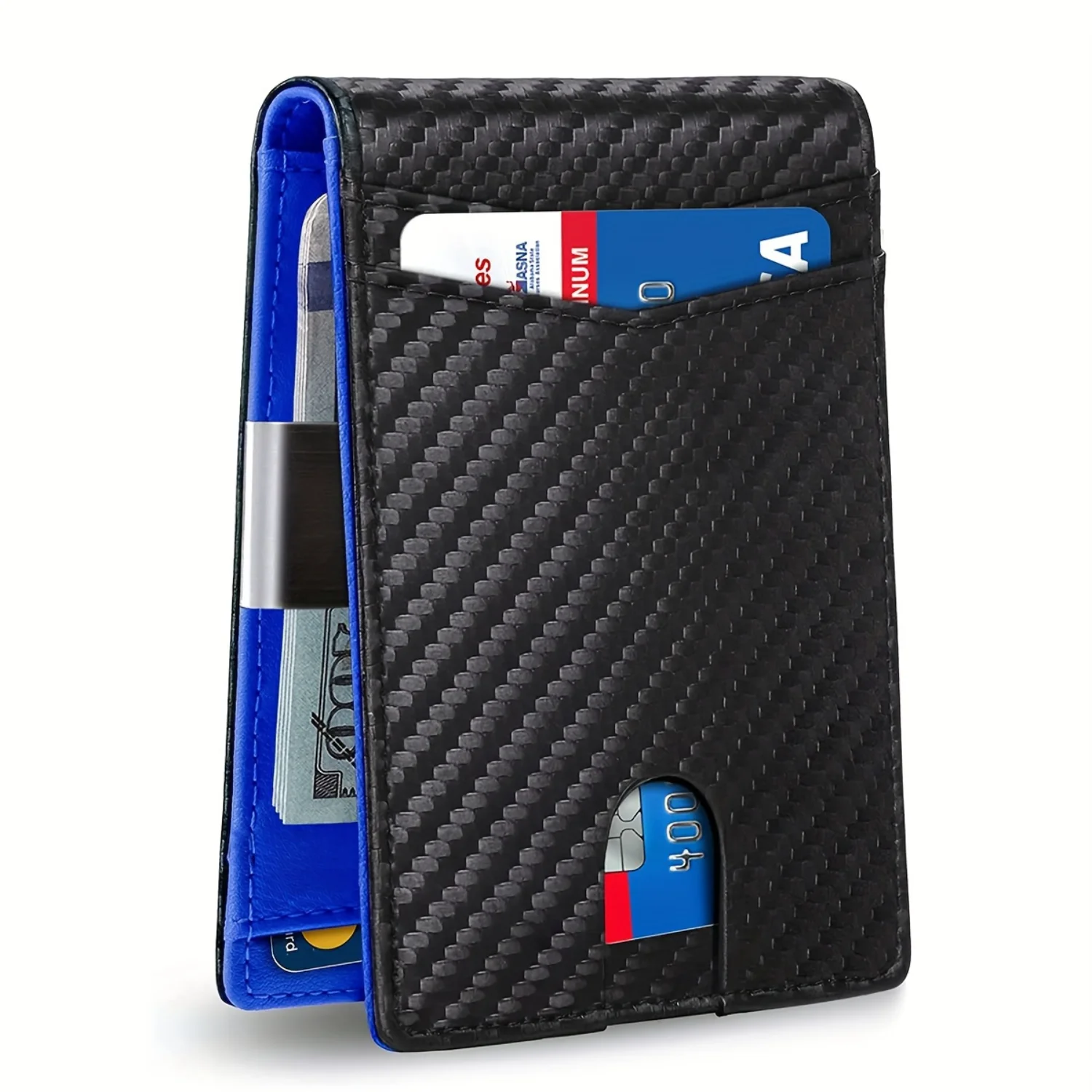 1pc Men's Carbon Fiber Portable Money Clip RFID Blocking Multi-Card Card Case Bifold Card Holder Coin Purse, Ideal Gift For Men