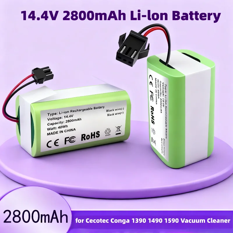 PURFIELD 4S1P18650️Batería Li-lon de 14,4 V 2800 mAh para aspiradora Cecotec Conga 1390 1490 1590 Genio Deluxe 370 Gutrend Echo