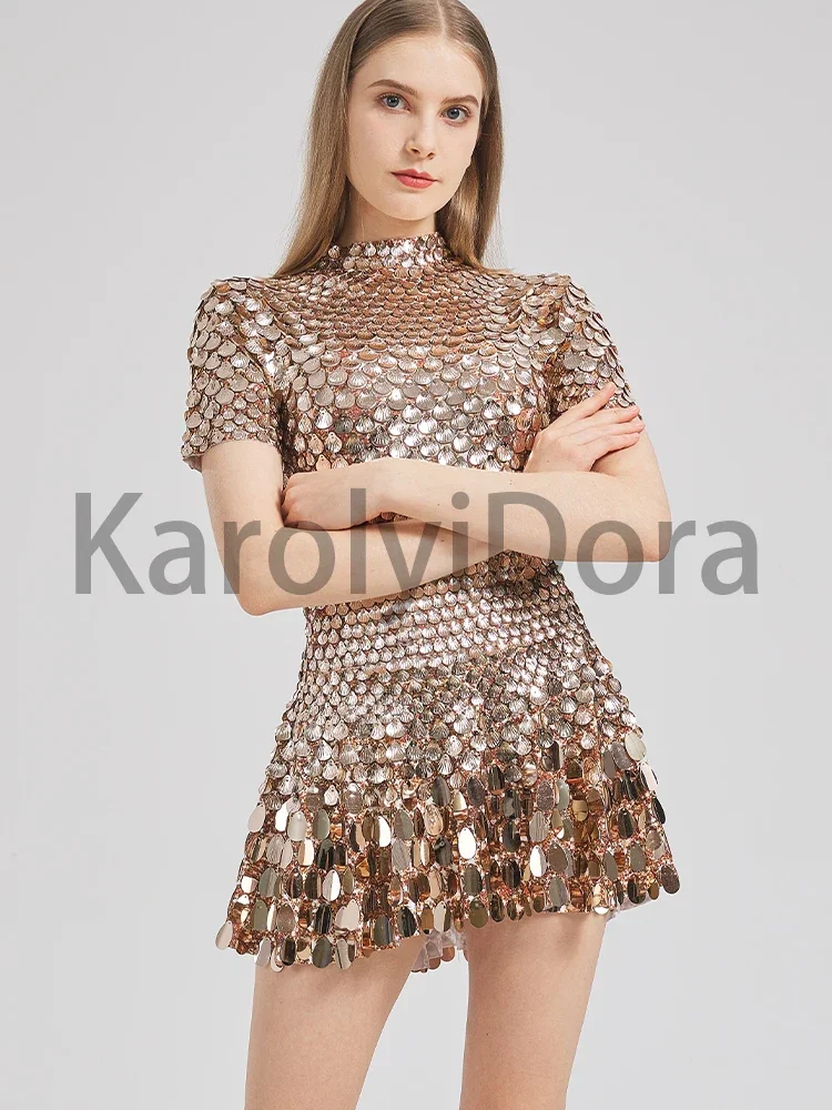 Sexy Khaki Shell Sequins Mini Dress Nightclub Dance High Quality Performance Clothing Bodysuit Birthday Red Luxury Dresses