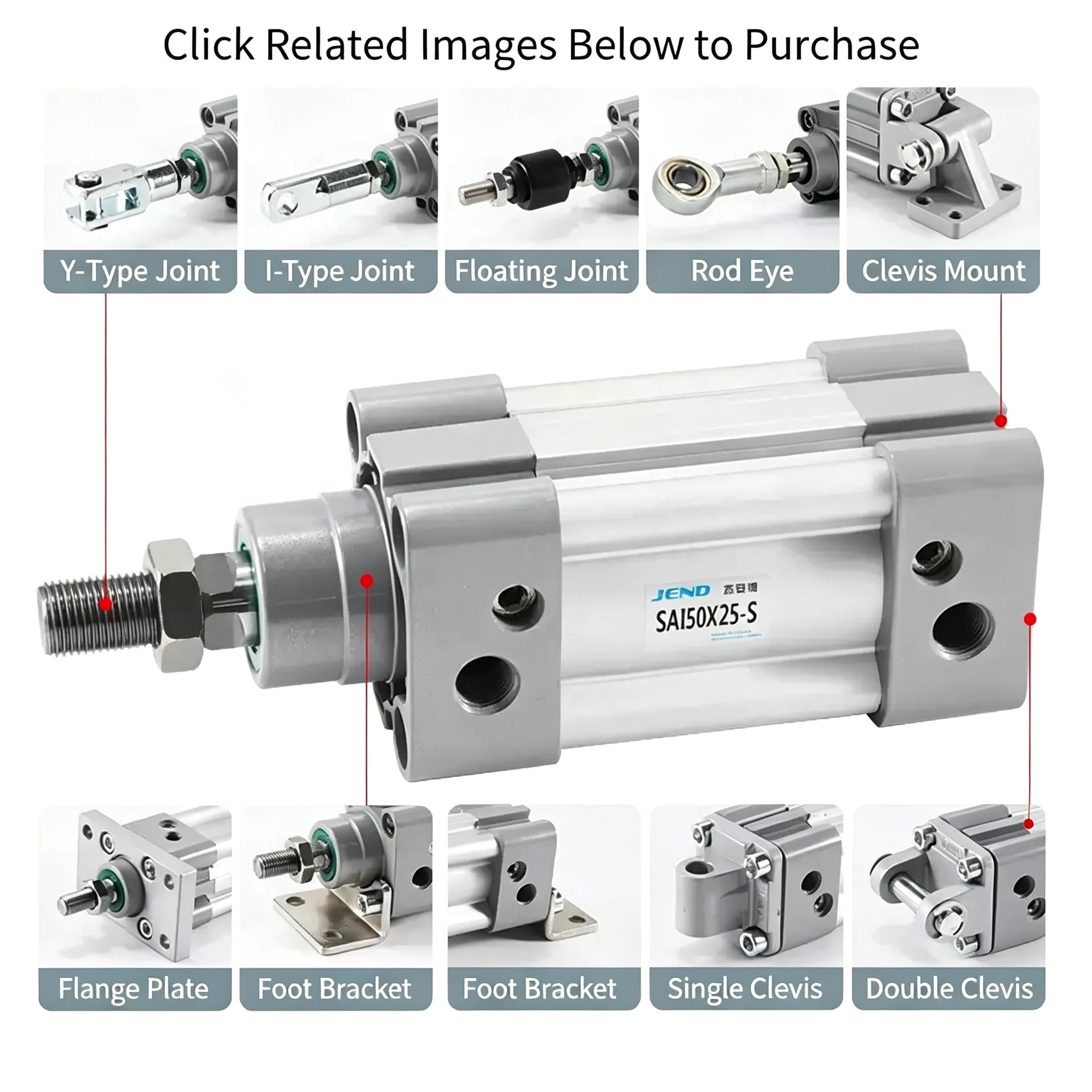 Cylinder 32/40/50/63/80/100-25/50/75/80/100/125/150/160/175/200/250/300-S With Magnetic SAI Series Pneumatic Cylinder Standard