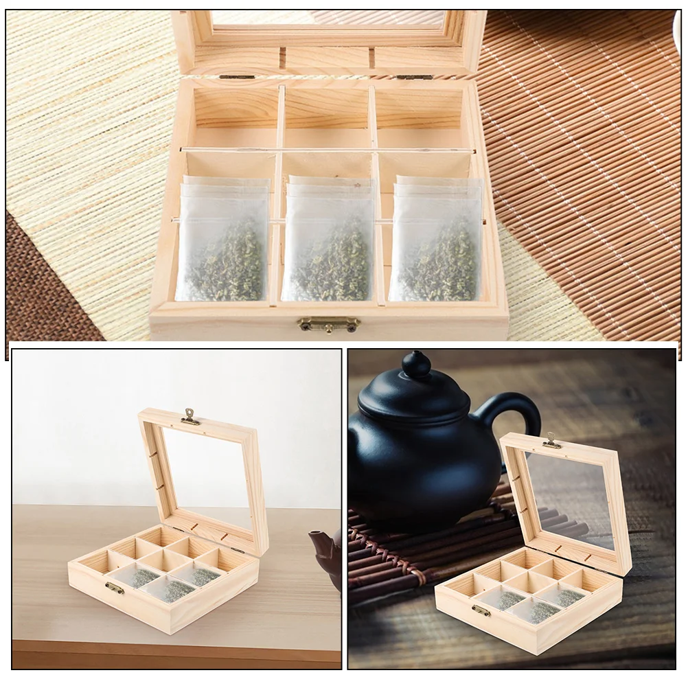 2 Pcs Wooden Tea Bag Storage Box 15x15x5 Bags ganizer Windowed Design Compact Portable Travel Use Lasting