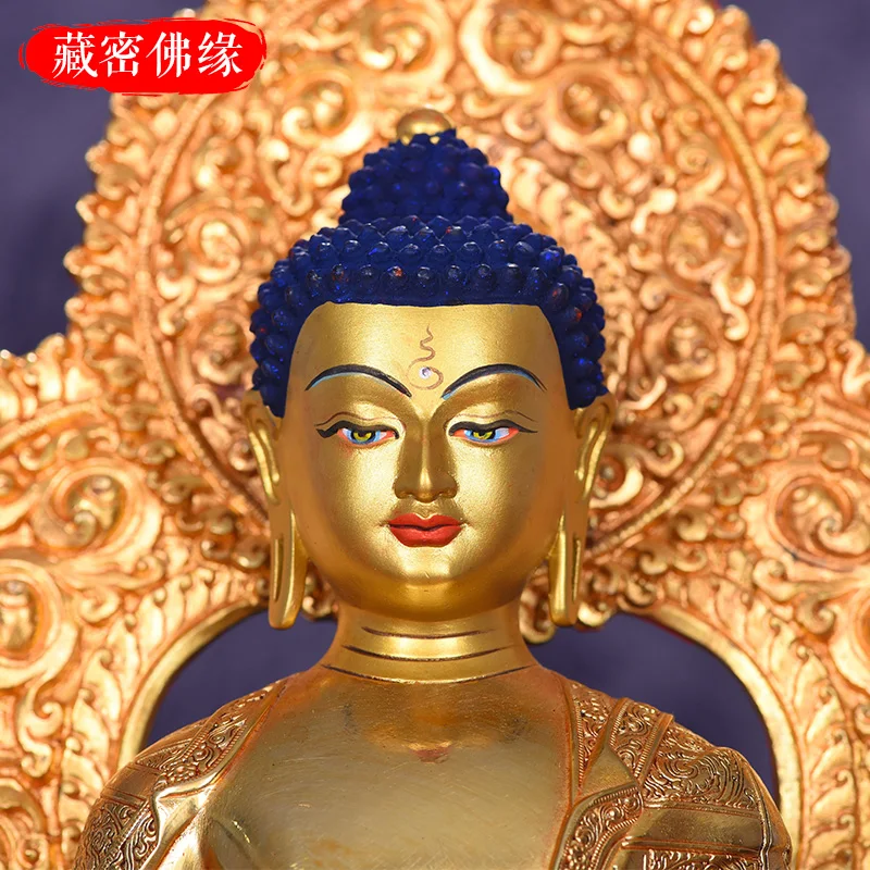 Tibet home worship Buddha statue pure copper gilt with backlight Amitabha Buddha bronze statue Tibetan tantra home ornament