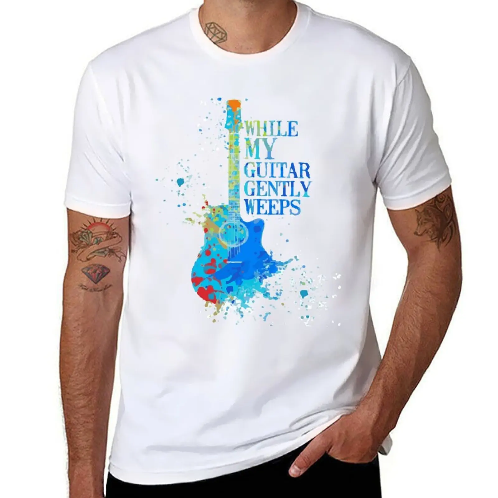 Camiseta con diseño While My Guitar Gently Weeps, Camiseta de algodón negra lisa para hombre, paquete de camisetas para hombre, Camiseta suave de algodón