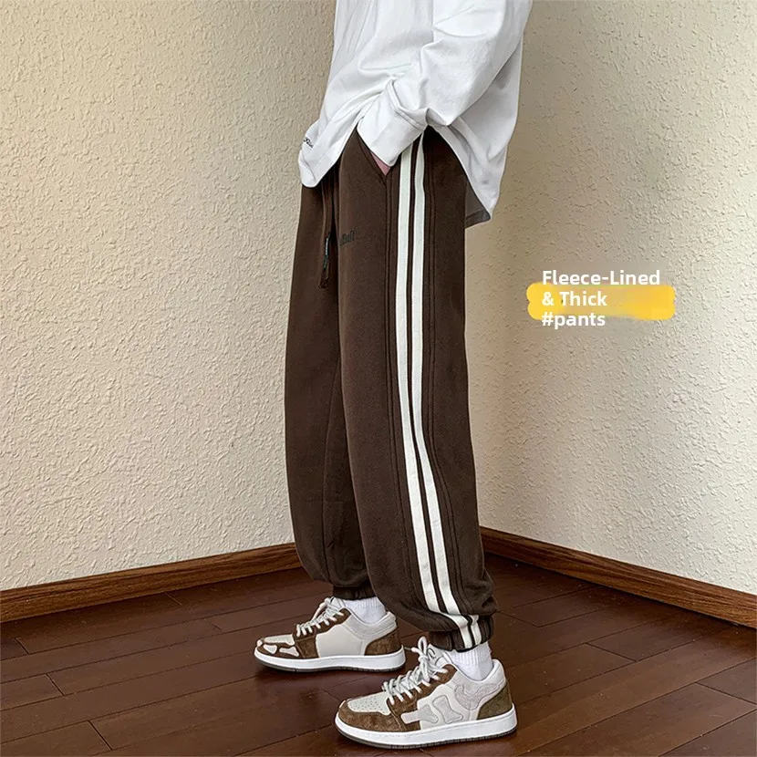 

Мужские зимние утепленные брюки на флисовой подкладке, свободного кроя, спортивные, в полоску, винтажные, американского бренда, удобные, свободные, L