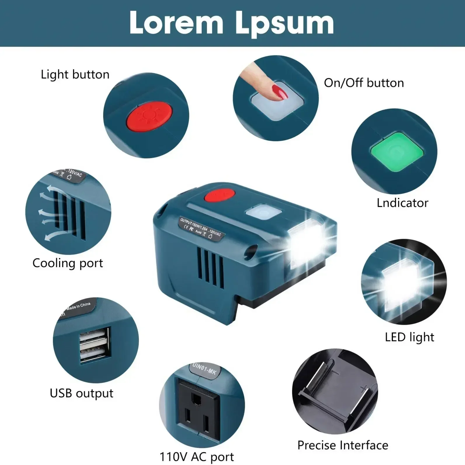 محول طاقة محمول 150 وات تيار مستمر 18 فولت إلى 110 فولت مخرج تيار متردد مع محول شاحن USB لإمداد طاقة البطارية