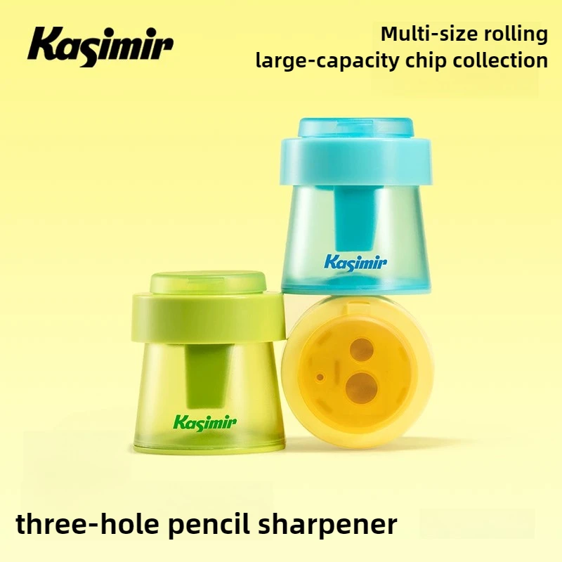 เครื่องเหลาดินสอแบบใช้มือคาซิเมียร์ ทริปเปิ้ลโฮลสำหรับนักเรียนเครื่องตัดดินสอขนาดเล็กแบบพกพาความจุขนาดใหญ่เครื่องเขียนอุปกรณ์การเรียน
