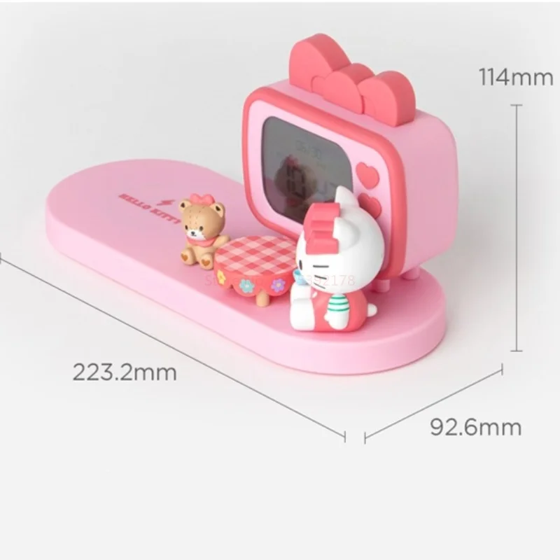 Sanrio Hello Kitty Cartoon Desktop Electronic Clock Watch Alarm Clock Ornament Sanrio Anime Girl Heart Wireless Charger Gift