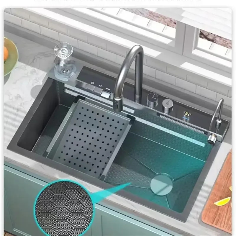 

Раковина с водопадом, большая раковина с одним слотом и цифровым дисплеем, раковина из нержавеющей стали 304 с водопадом для ремонта кухни