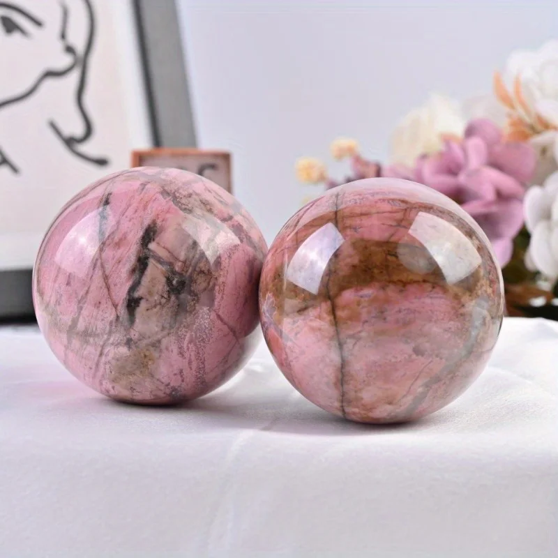 Classic Rhodonite Crystal Sphere - Elegant Decorative Stone Ball for Home Decor Tabletop Accent, Birthday Gift  Gothic Halloween