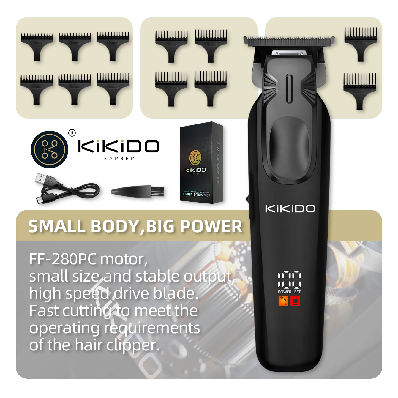 KIKIDO-cortadora de pelo inalámbrica profesional para hombres, cortadora de pelo recargable sin huecos, Máquina para cortar cabello con acabado eléctrico