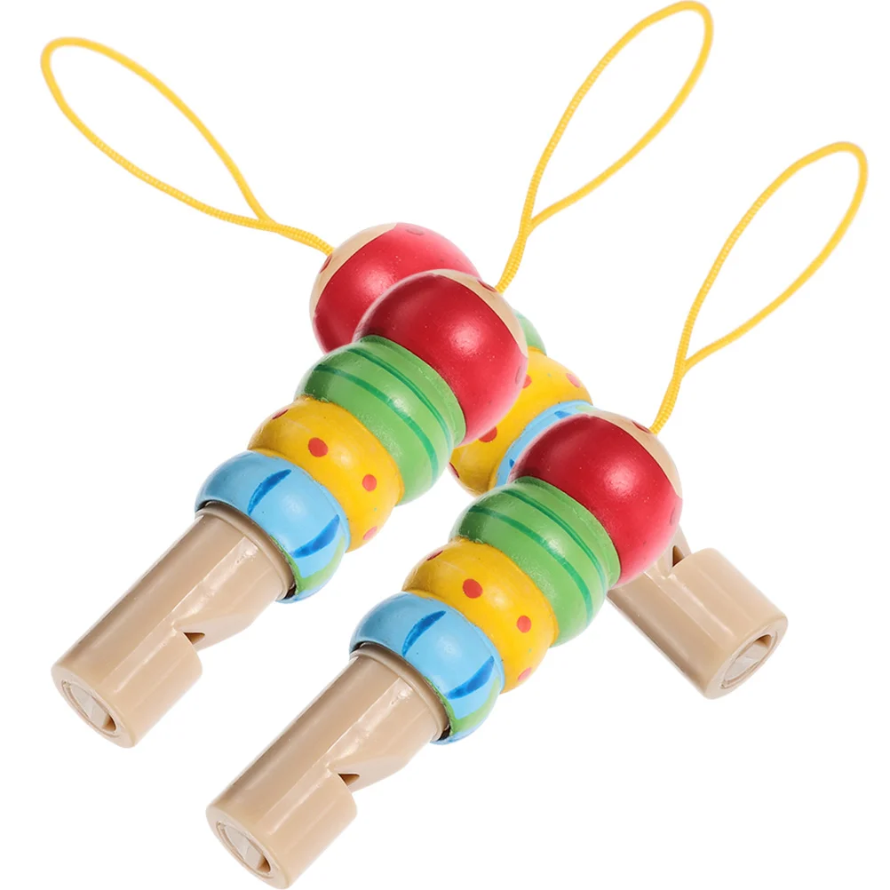 3 Stücke Holzpfeife für Kinder Tragbare Kleine Pfeife Musikinstrument Kreatives Cartoon-Design Helle Farbe Kinder Lernwerkzeug