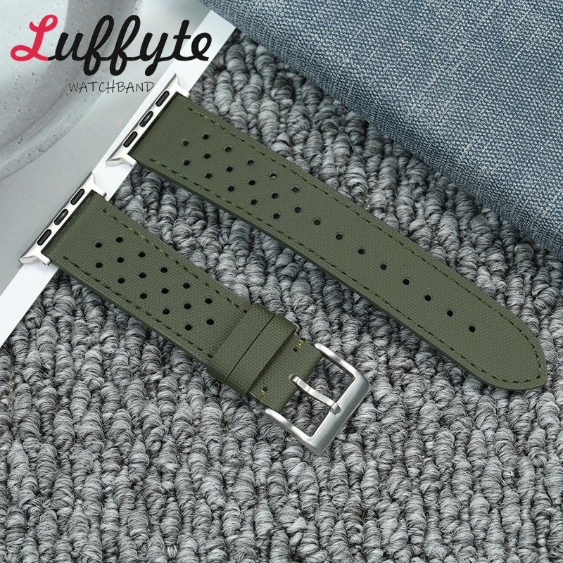 حزام ساعة قماش شراع ممتاز لساعة أبل 38/40/41/42/44/45/46/49 ملم لساعة Iwatch 1-10 SE Ultra 2 أزرق أخضر أسود