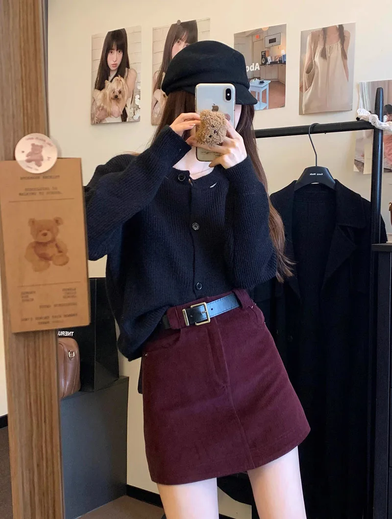 Vintage Carduroy Mini Skirt Women Korean Fashion with Belt High Waist Bodycon Skirts Elegant Slim Fit Streetwear Short Skirts 74 S89e794d8672b46bf9144fa8e3765bd61c