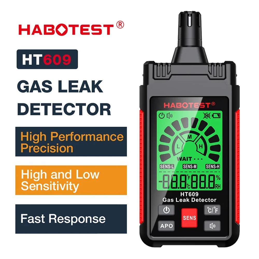 HABOTEST HT609 Gas Leak Detector Professional Natural Gas Detector with Audible & Visual Alarm Combustible Gas Sensor Sniffer