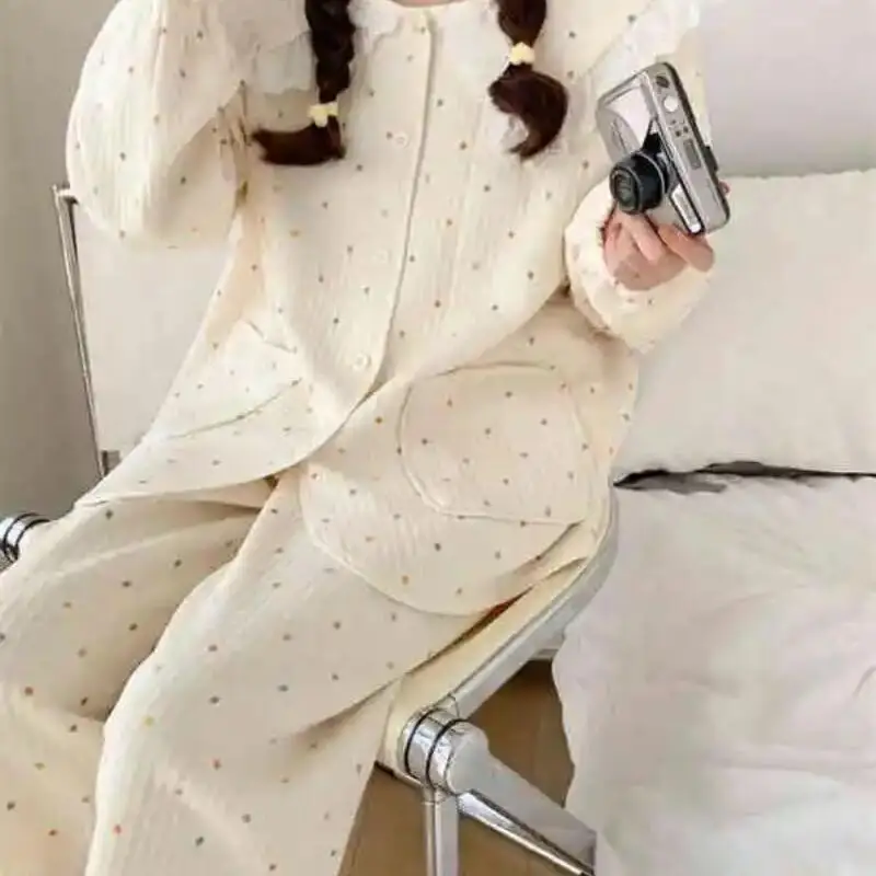 الأميرة منامة مجموعات المرأة سميكة الترفيه ارتداء طويلة الأكمام السراويل الطويلة الخريف الشتاء الدانتيل حافة دمية الرقبة ملابس النوم جديد #2