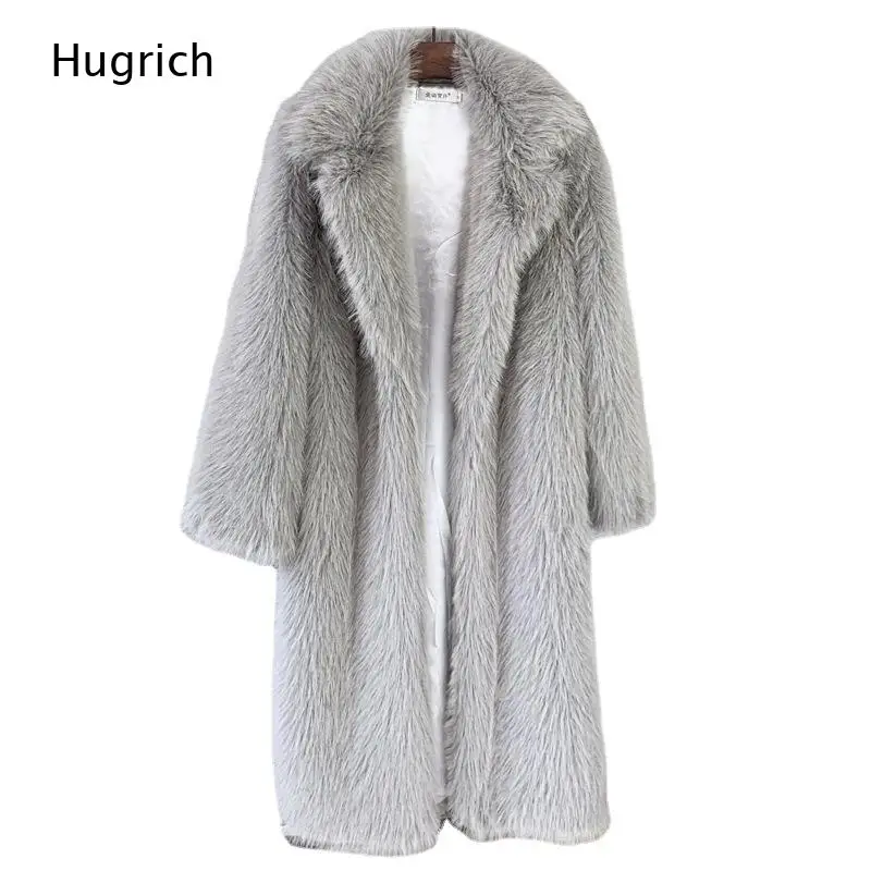 Light Grey Women Faux Fur Long Maxi Coat Wide Lapel Collar Open Front Long Sleeve Oversized Loose Fluffy Furry Warm Winter