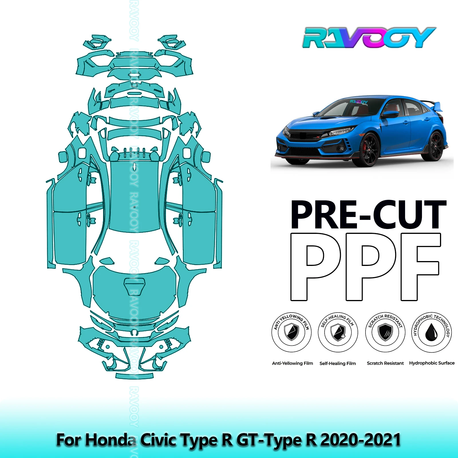 

Car Precut PPF Paint Protection Film Full Vehicle For Honda Civic Type R GT-Type R 2020-2021