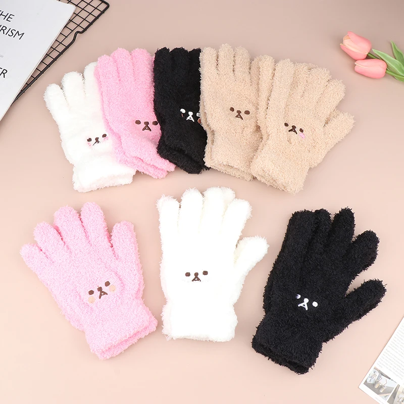 Lovely Coral Velvet Furry Breathable Gloves Winter Solid Color Versatile Plush Thickened Cold-proof