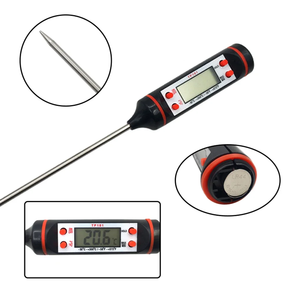 Termômetro de Cozinha Portátil Sonda de Aço Inoxidável, Medição do Cozimento, Alimentos, Líquido, Pasta, Churrasco, Leite, Temperatura, Categoria