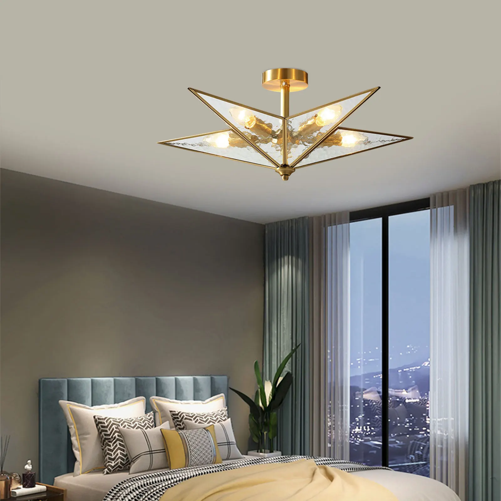 Pentagram Chandelier Gold LED Ceiling Light Nordic 5 Light Pendant Lamp Fixture