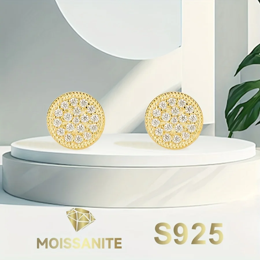 

Round Moissanite Earrings Plated 14k Gold S925 Silver Stud Earring for Women Engagement Elegant Woman's Earrings