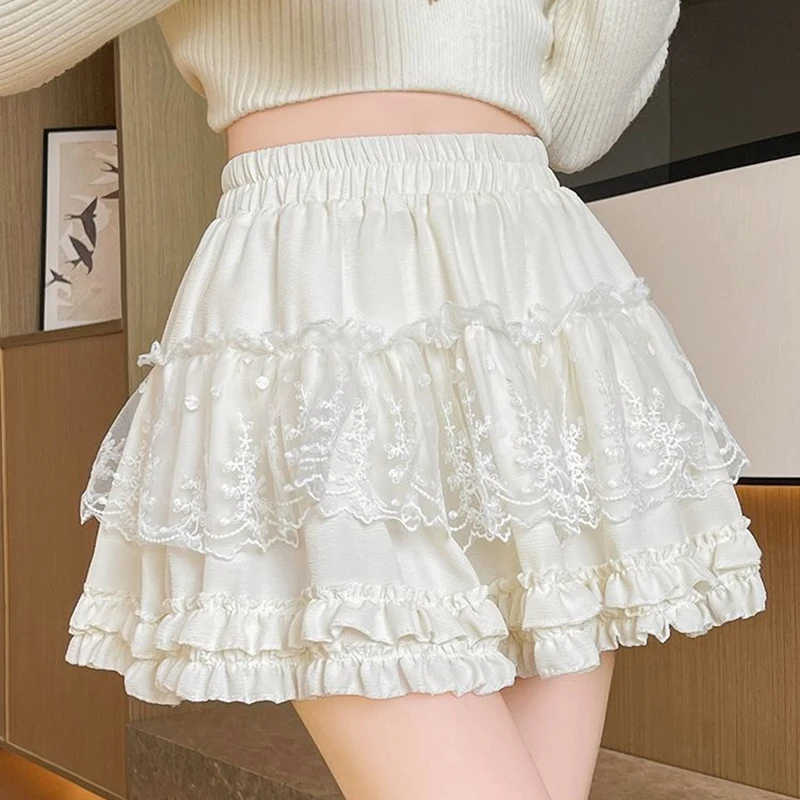 夏 A ライン夜会服の女性の黒のスカート 2025 韓国ファッションハイウエスト Y2k 服レディースレースパッチワークかわいいミニスカート