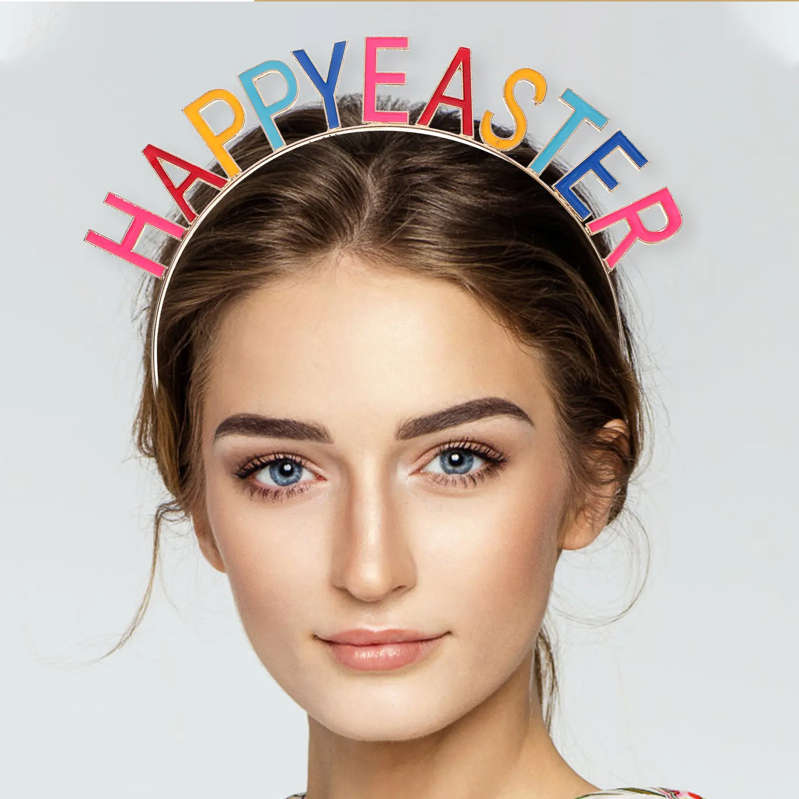 

Rainbow Color Crown Easter Headband Metal Hair Accessory Lightweight Party Performance Hairbands for Women Festival Photo