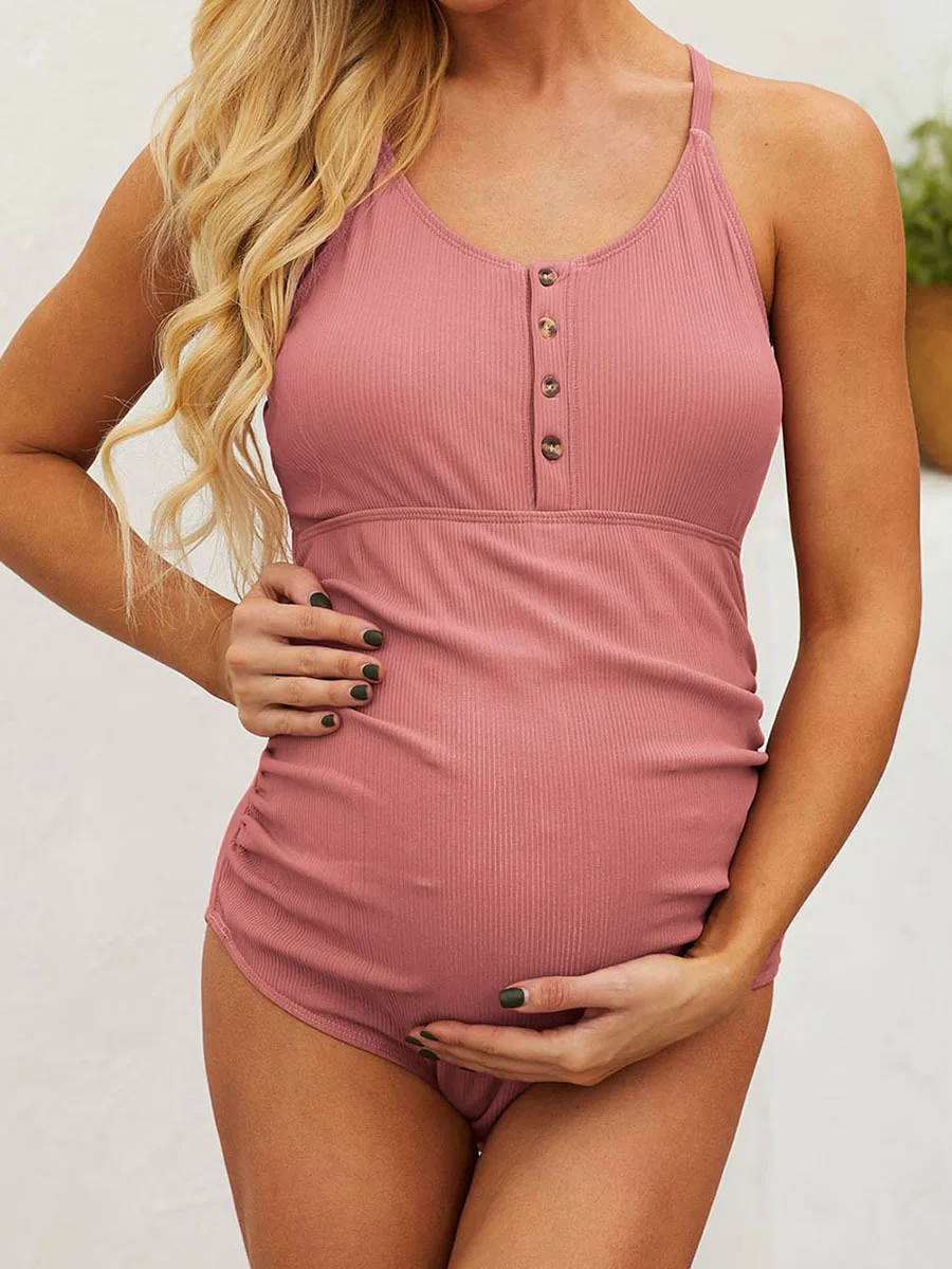 Bañador de maternidad de una pieza para mujeres embarazadas, traje de baño Sexy, Bikini de embarazo, ropa de playa de poliéster de verano, novedad de 2023