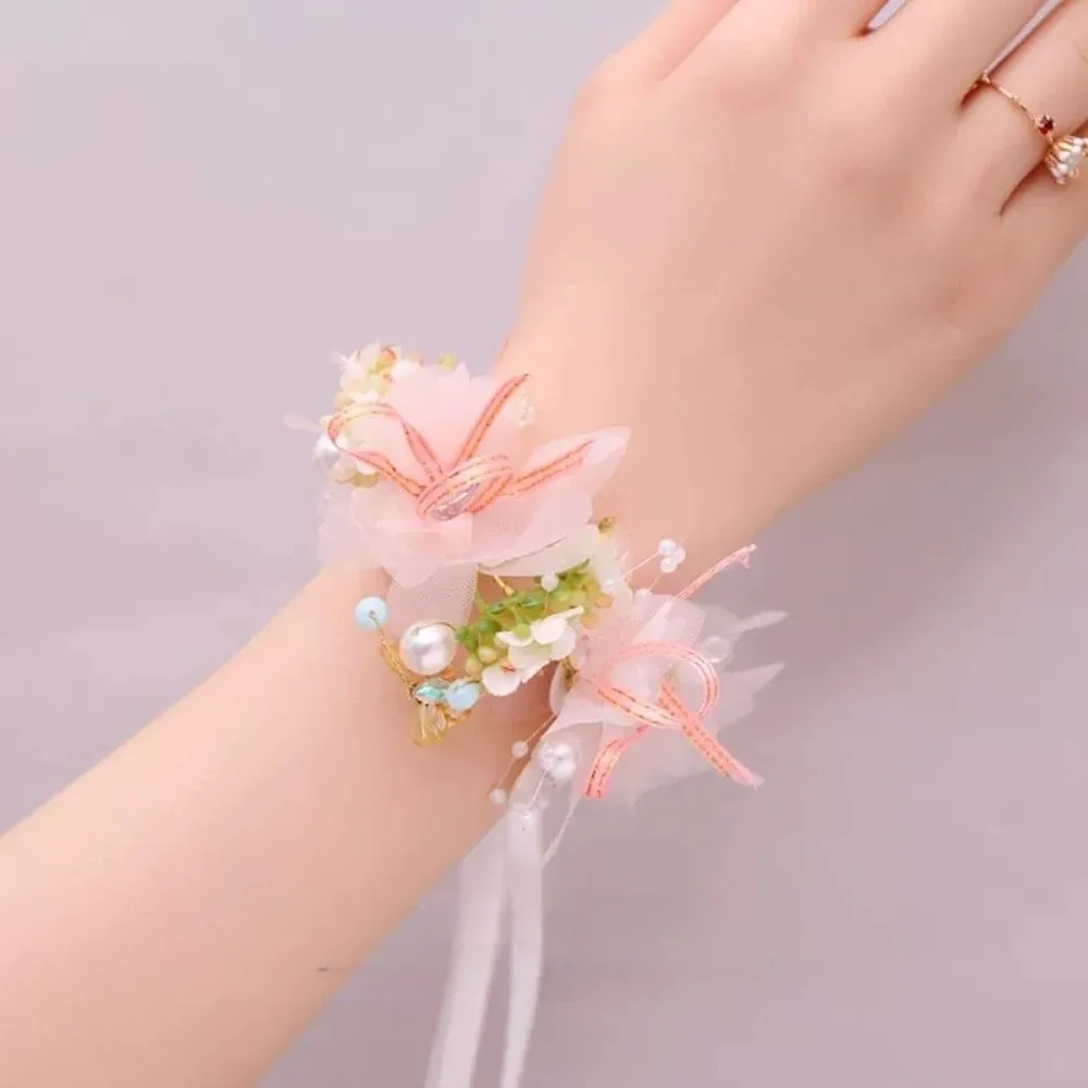 رائعة الكورية نمط زهرة تاج هيرباند تيارا فراشة إكليل عقال الشعر هوب اللؤلؤ جارلاند معصمه الفتيات أغطية الرأس