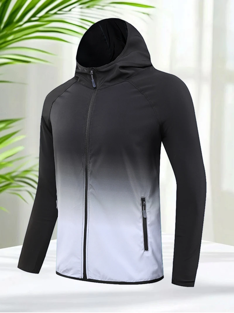 

Sports Jacket Men Lightweight Windbreaker Jacket Quick Dry Athletic Coats with Hood and Zipper Pockets for Running Training