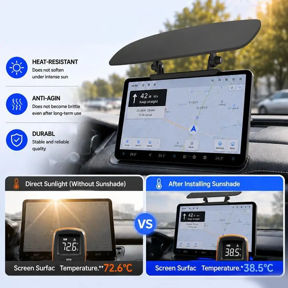 Car Sun Visor ABS Protector Adjustable Heat Resistant GPS Sunshade Display Screen Sun Guard Anti Glare Cover Accessory